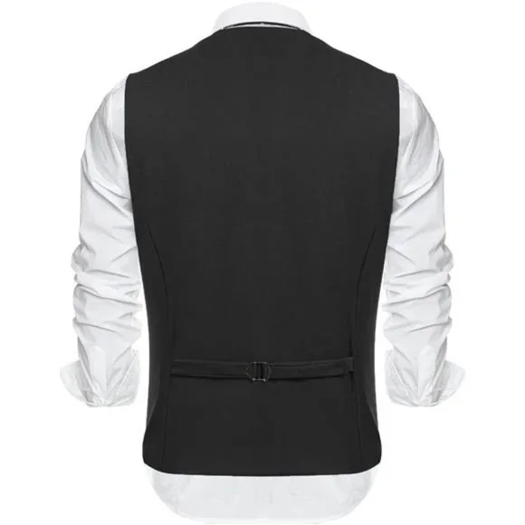 Men's Formal Vest Layered Waistcoat Dress Suit Vests, Black